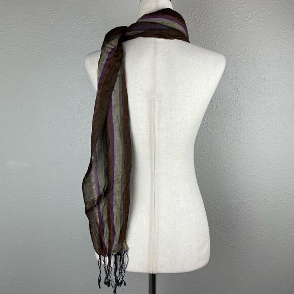 NWT Pier 1 Multi Stripe Brown Scarf Foulard - Picture 4 of 7